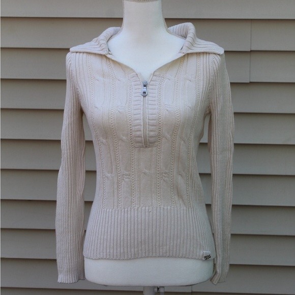 DKNY Jeans Off White Zip Up Sweater - Picture 2 of 7